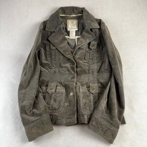For Joseph Fortune Womens Corduroy Utility Jacket Smocked Waist Gray Green Small